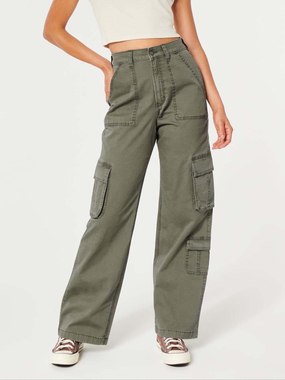 Hollister Olive Wide-Leg Cargo Pants